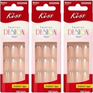 Kiss Fashion Design Medium Length Silver French Manicure Nails x3 New Packs!